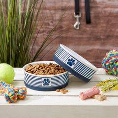 Bone Dry Paw Patch ceramic pet bowl microwave-safe for convenient reheating.