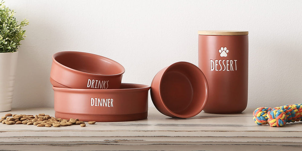 Bone Dry terra-cotta bowls-for-dogs-cats sized for medium to large pets.