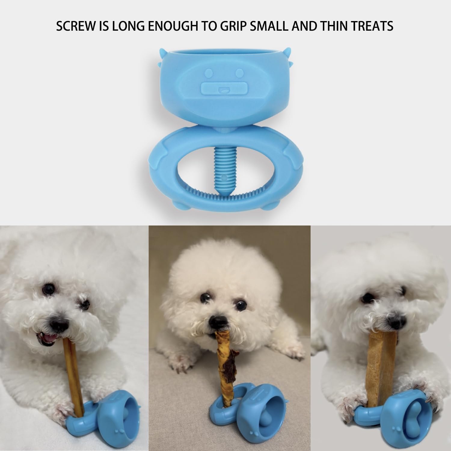 BoniVet chew holder stabilizes small-dog chews for easier handling.