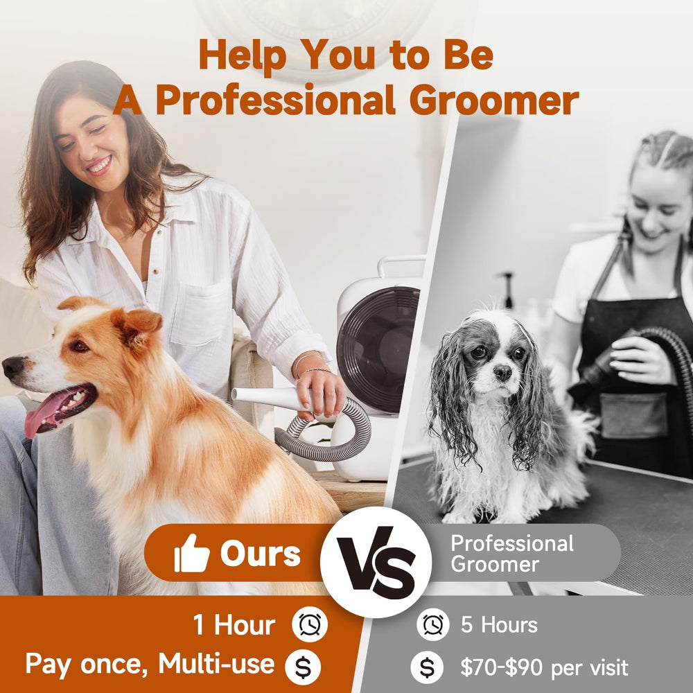 BONJELA pet grooming vacuum-dryer dust-bin close-up highlights 3L capacity for longer grooming sessions.