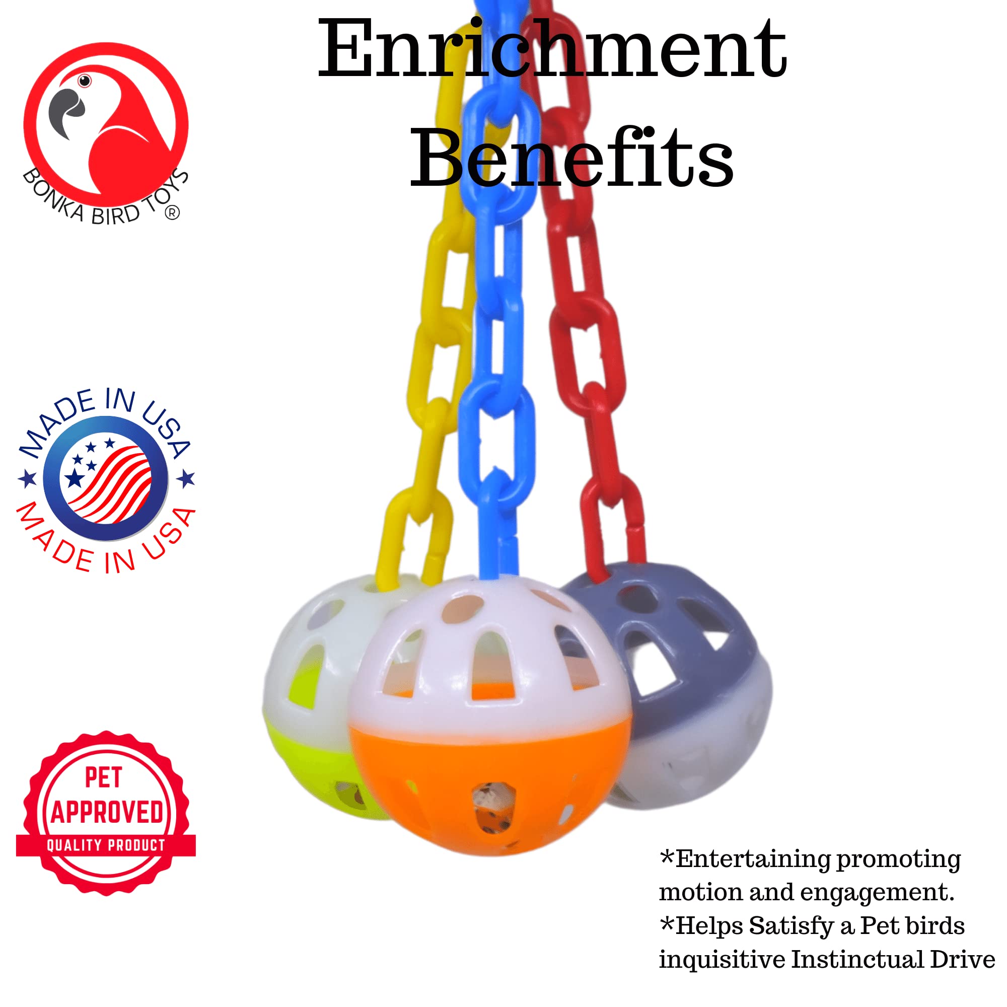 Bonka Ball Clanger enhances coordination and sensory enrichment in small birds