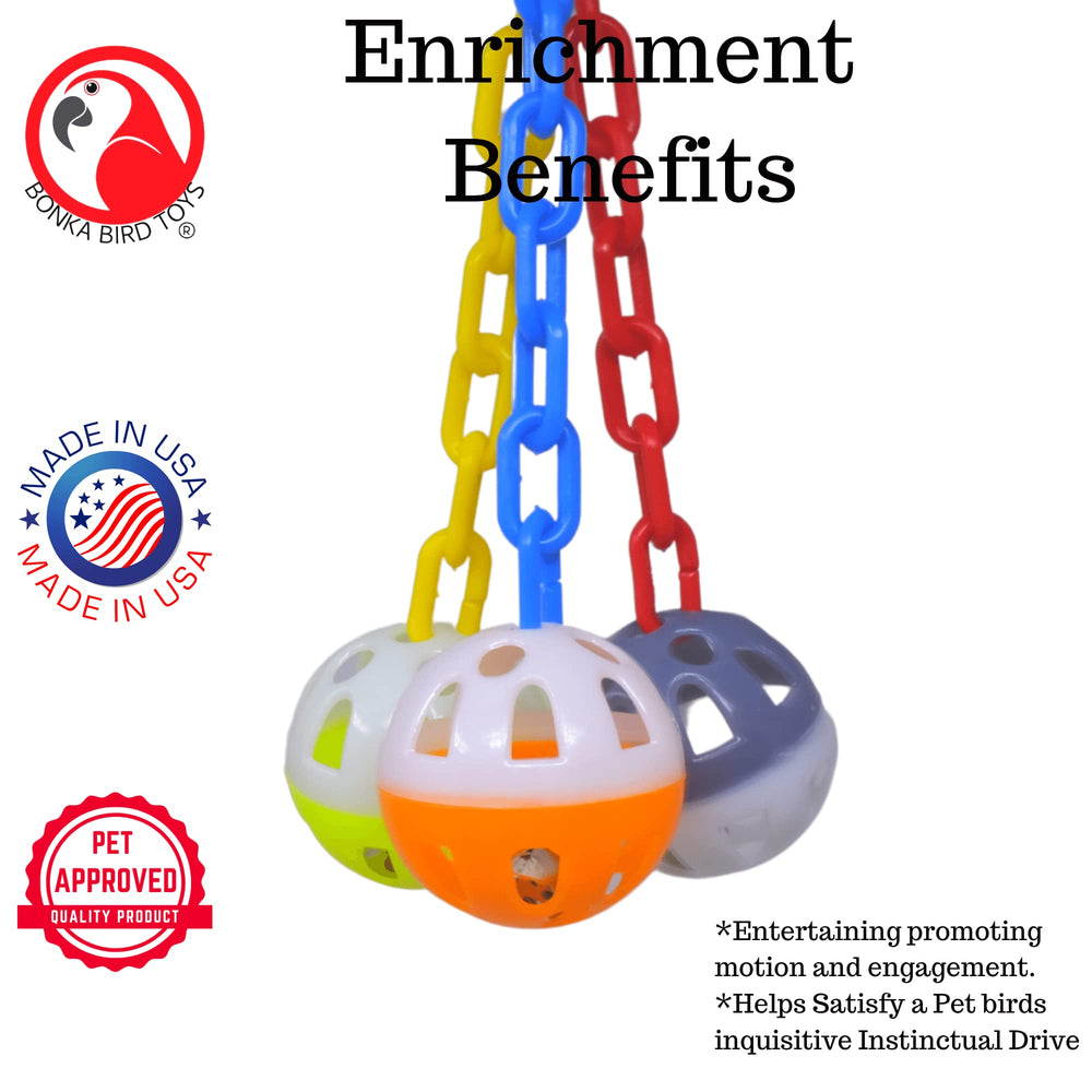 Bonka Ball Clanger enhances coordination and sensory enrichment in small birds
