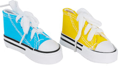 Bonka Bird Toys 2 Mini Sneakers colorful cotton chew enhances enrichment and play for birds.