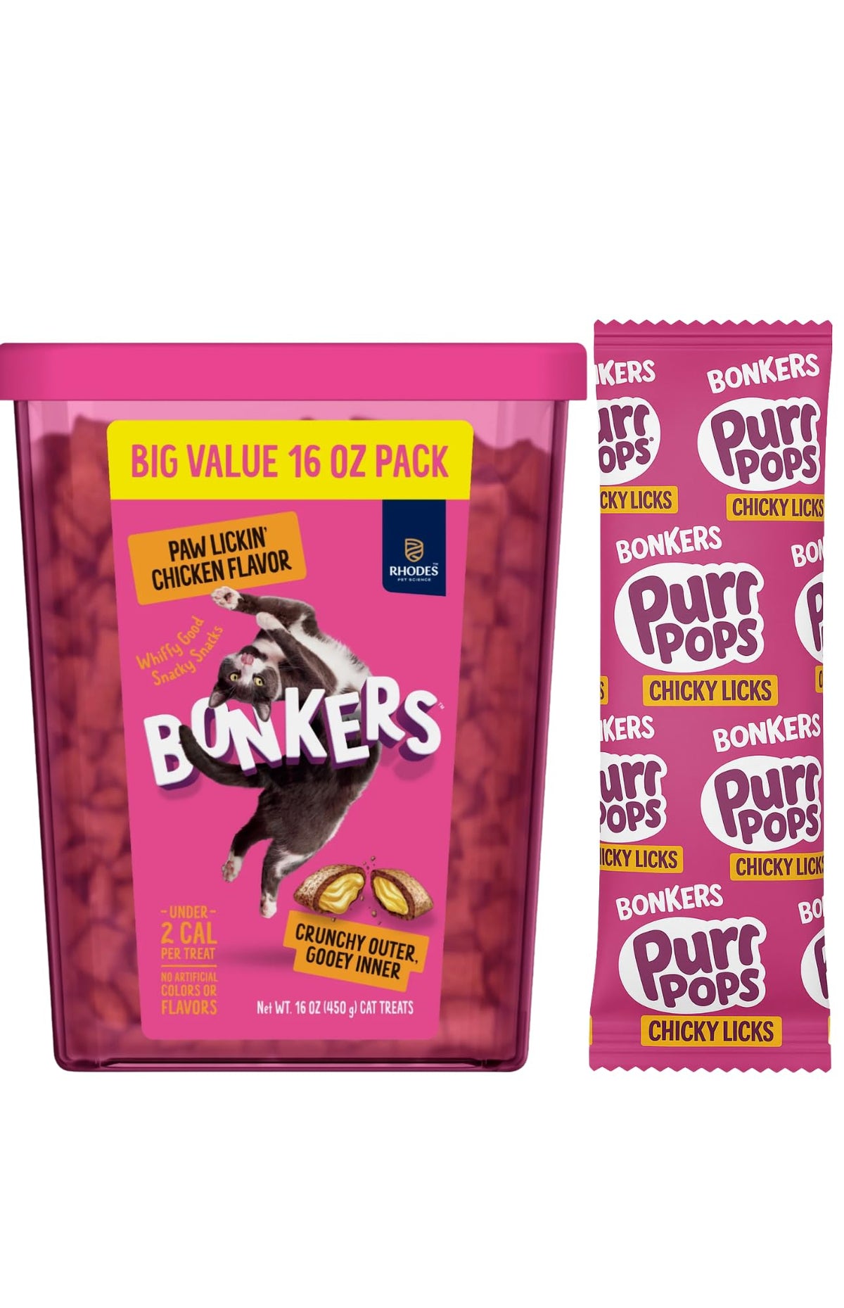 Bonkers Paw Lickin Chicken treats pack front highlighting value size for regular rewards