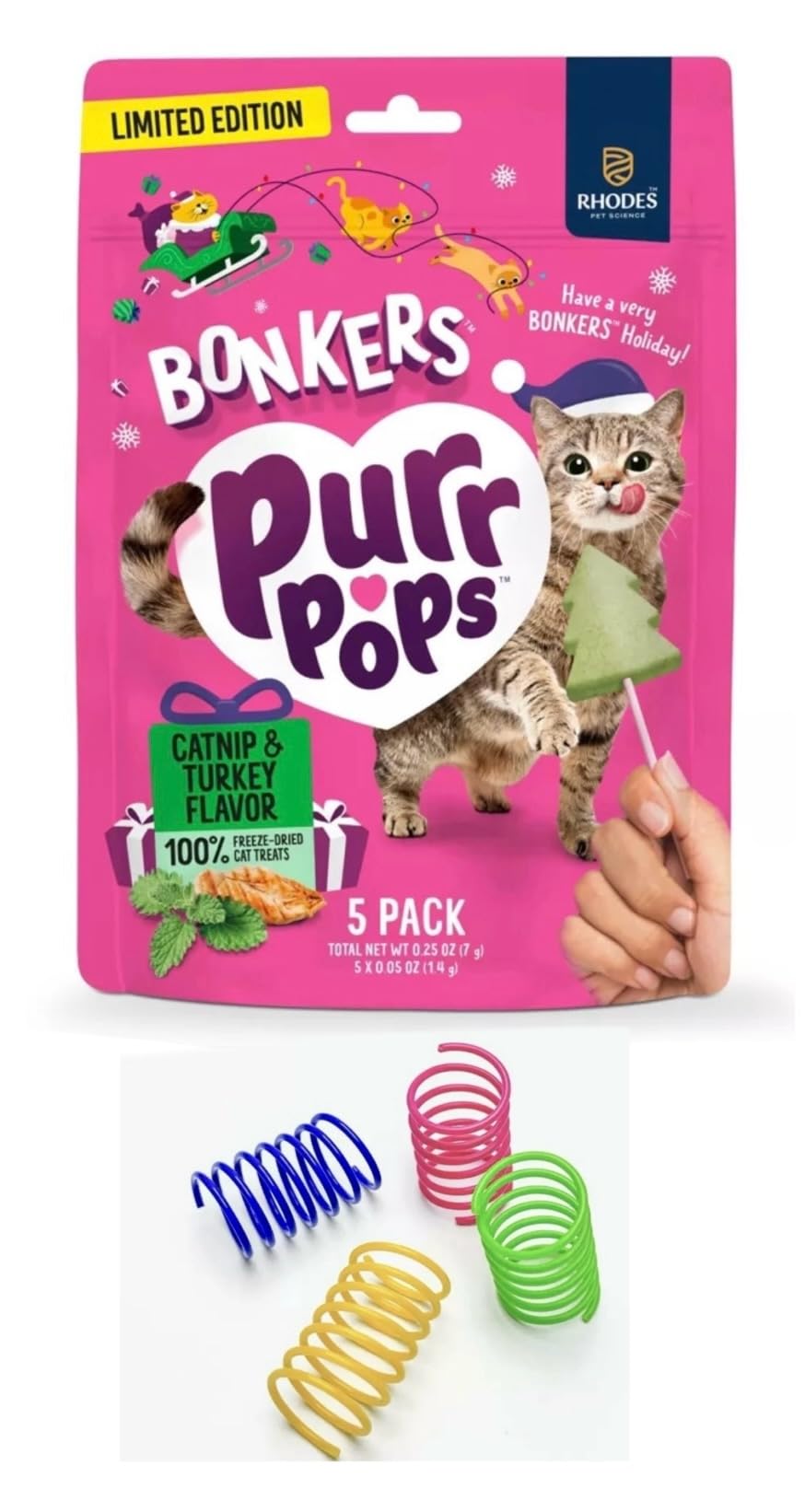 Bonkers Purrpops Christmas lollipop treats: freeze-dried chicken texture provides a protein-rich cat snack.