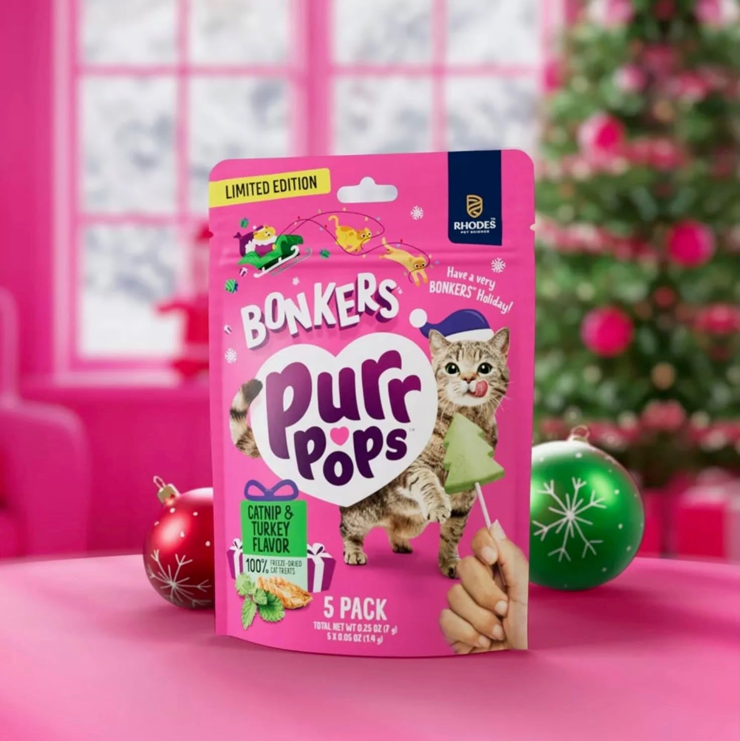 Bonkers Purrpops freeze-dried chicken treats close-up highlighting crunchy savory bite for cats.