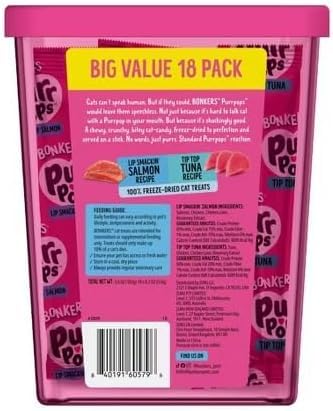Bonkers Purrpops Lip Smackin Salmon treats, freeze-dried to preserve flavor.