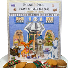 Bonne et Filou 2025 Advent Calendar box front, a festive gift idea for dogs.