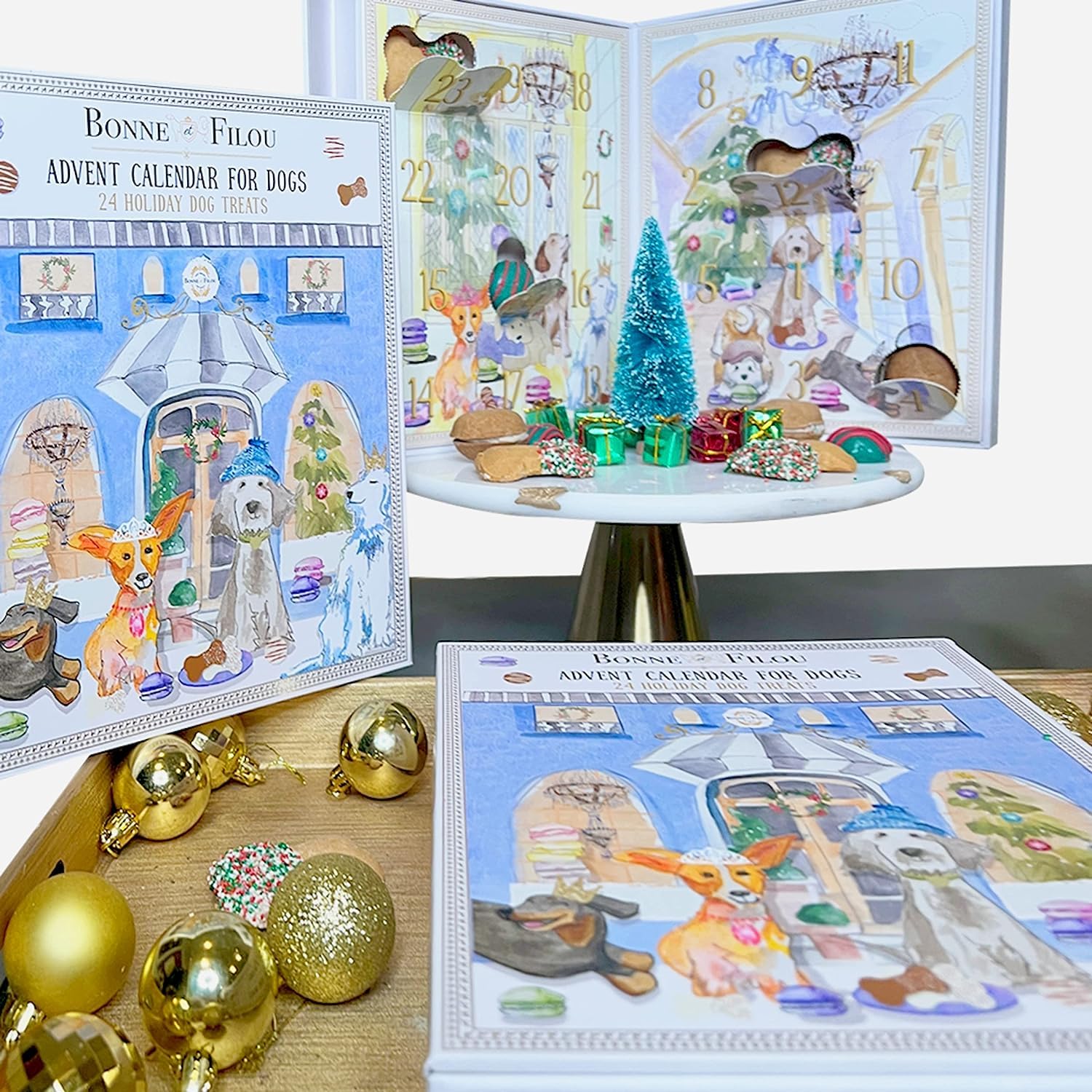 Bonne et Filou 2025 Advent Calendar dogs enjoying treats, enhancing bonding moments.