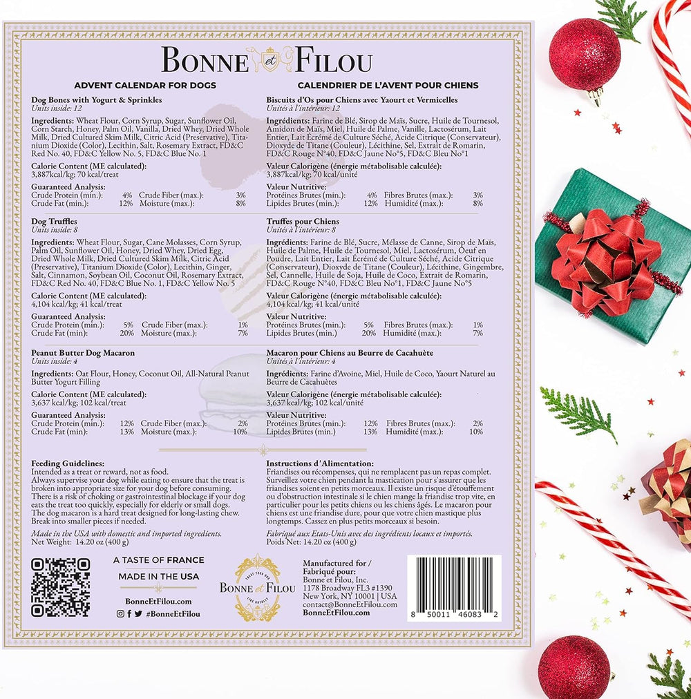 Bonne et Filou 2025 Advent Calendar macarons closeup, gourmet flavors for special canine moments.