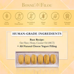 Bonne et Filou cheese macarons closeup, savory gourmet treats your dog may love.