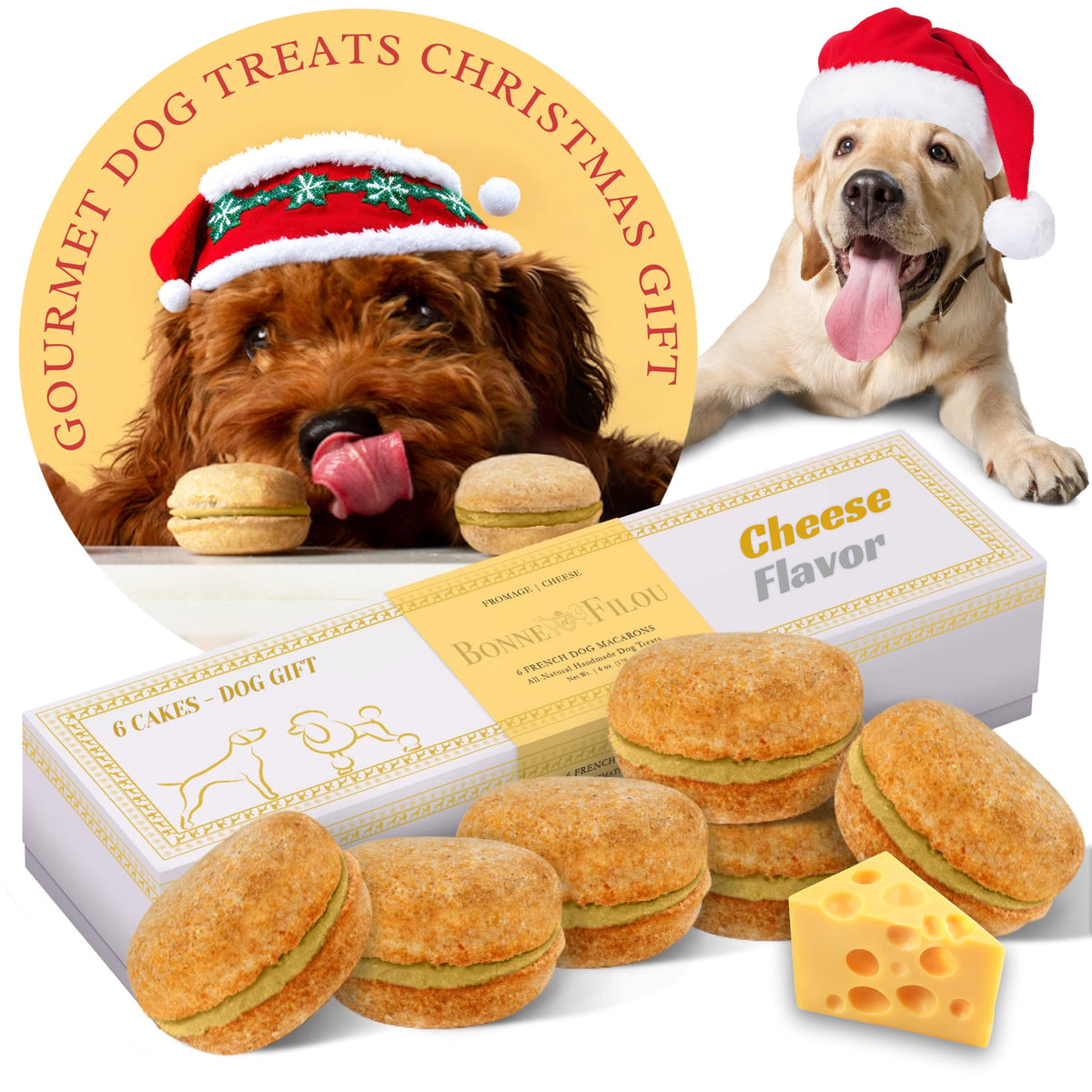 Bonne et Filou Christmas cheese cupcakes packshot, a festive dog treat for celebrations.
