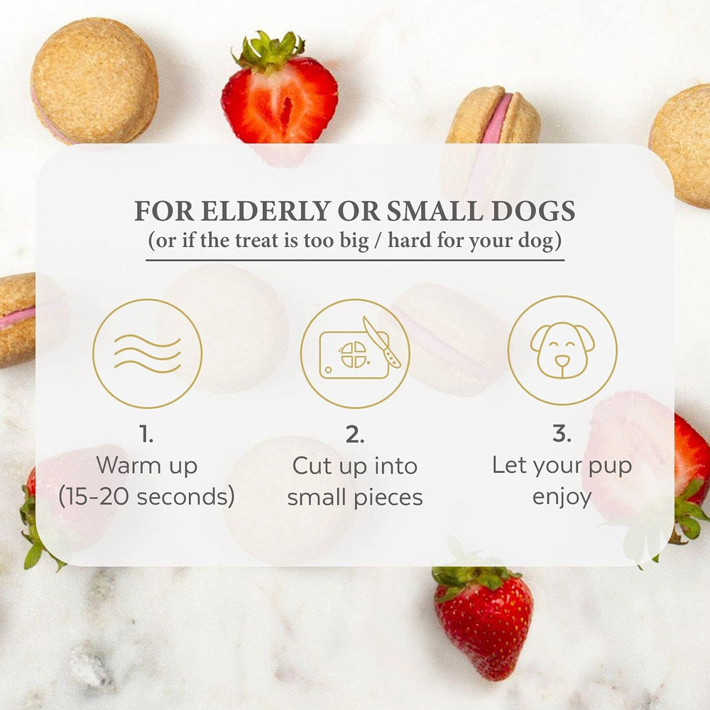Bonne et Filou dog treats showcase human-grade ingredients with natural strawberry flavor.