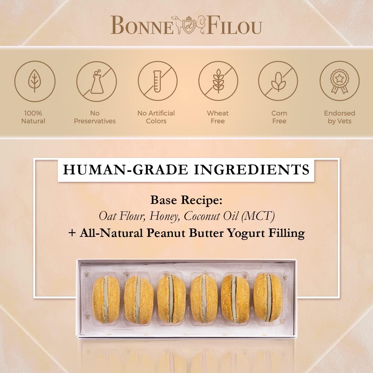 Bonne et Filou peanut butter cupcakes closeup showcasing gourmet dog treat with real ingredients