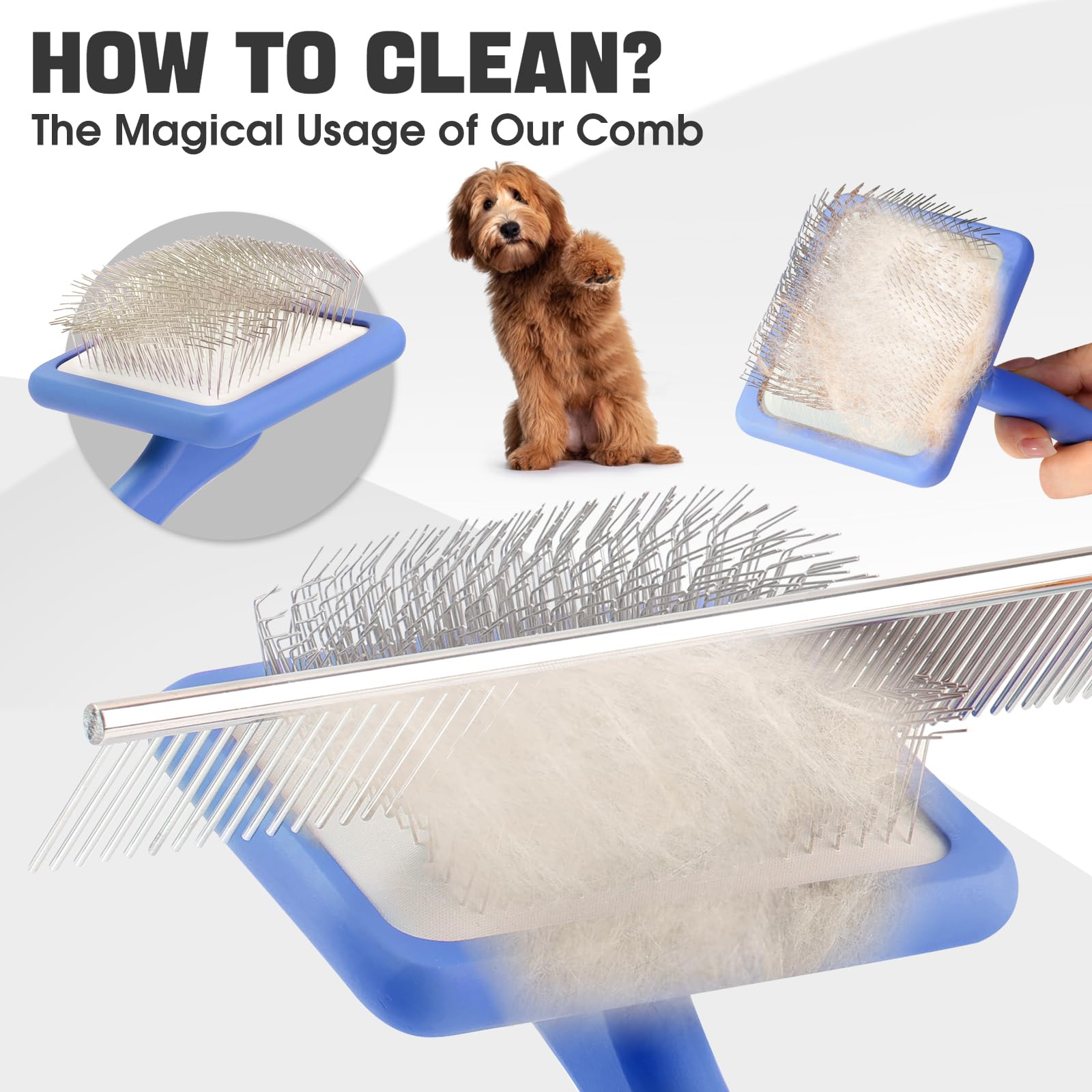 Bonteck in-use grooming session shows thorough brushing with calm dog