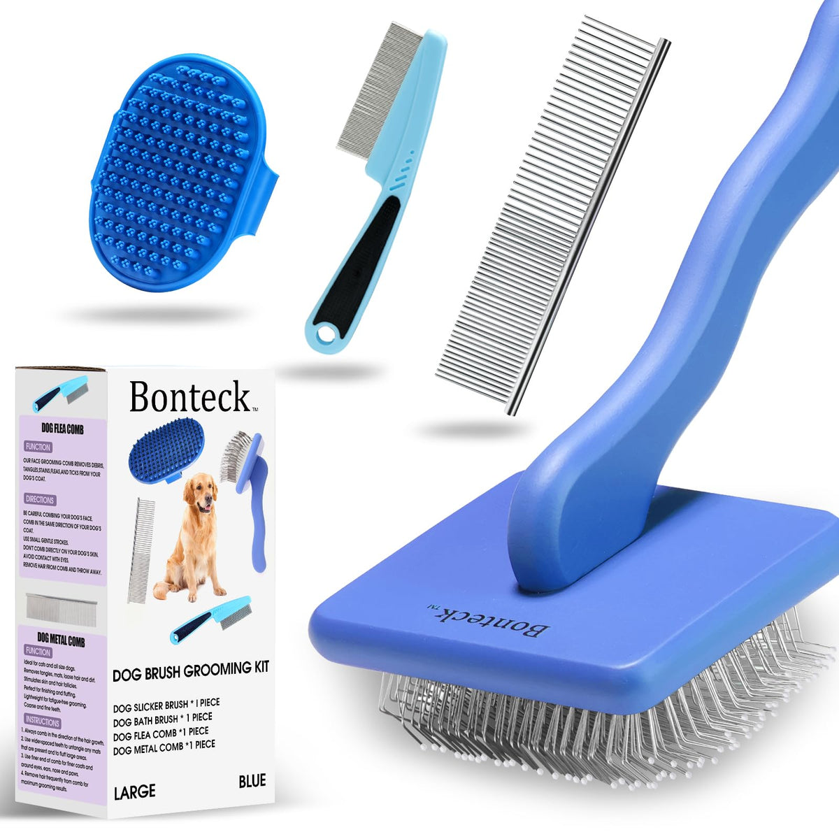Bonteck dog slicker brush long pin detangles thick coats with gentle control