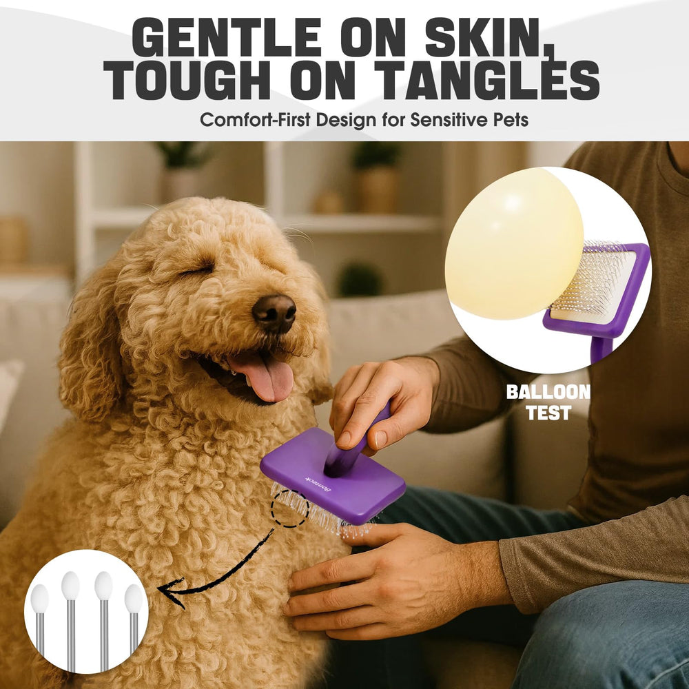 Bonteck long-pin brush with ergonomic, anti-slip handle improves control during detangling sessions.