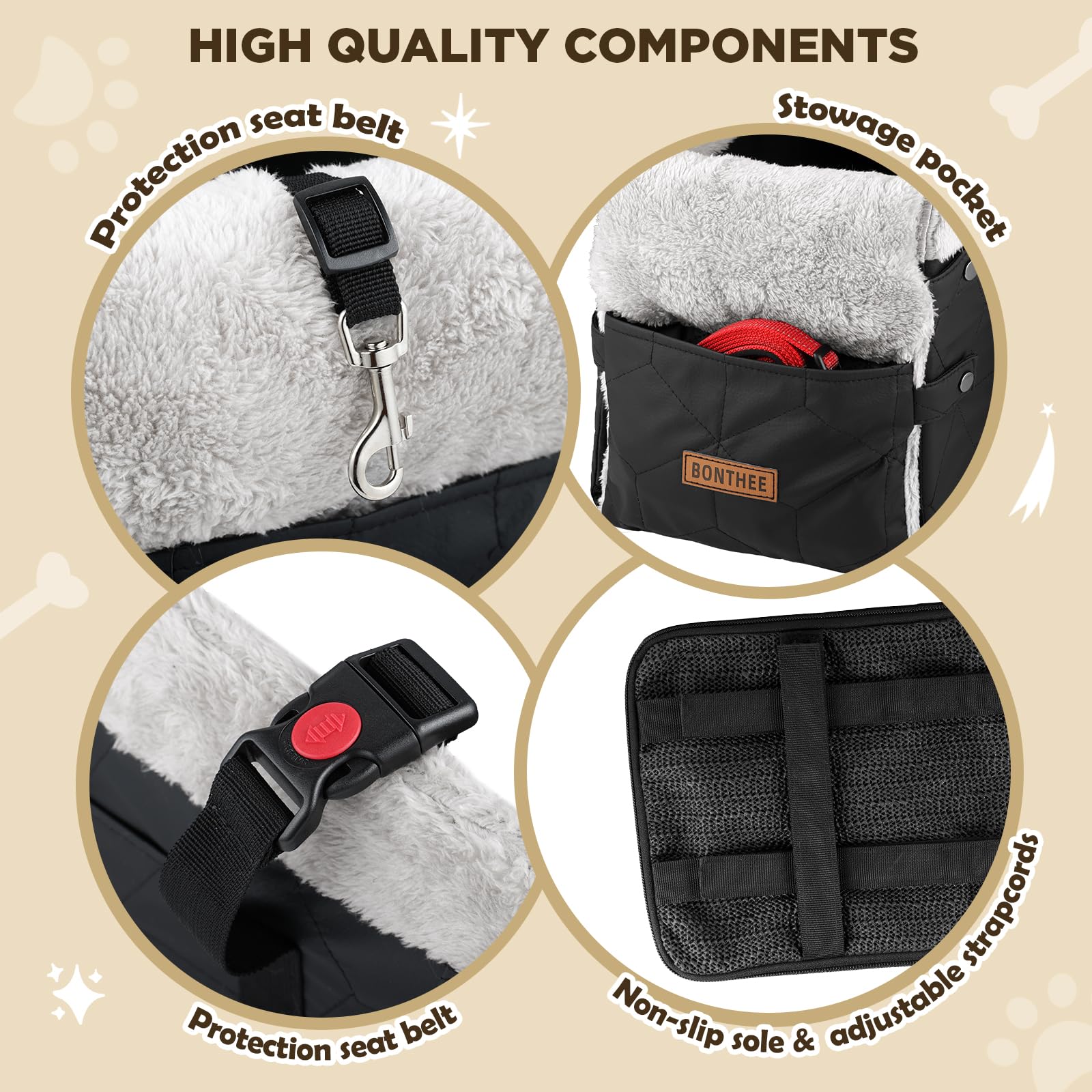 BONTHEE adjustable straps and safe protection hooks for secure pet travel.