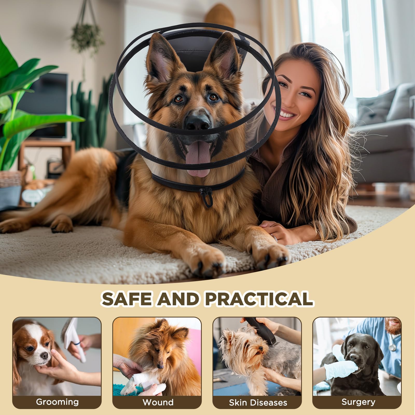 BONTHEE dog cone measurement guide for neck depth and circumference.