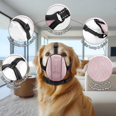 BONTHEE dog muzzle adjustable-strap pink side view demonstrates secure fit during walks