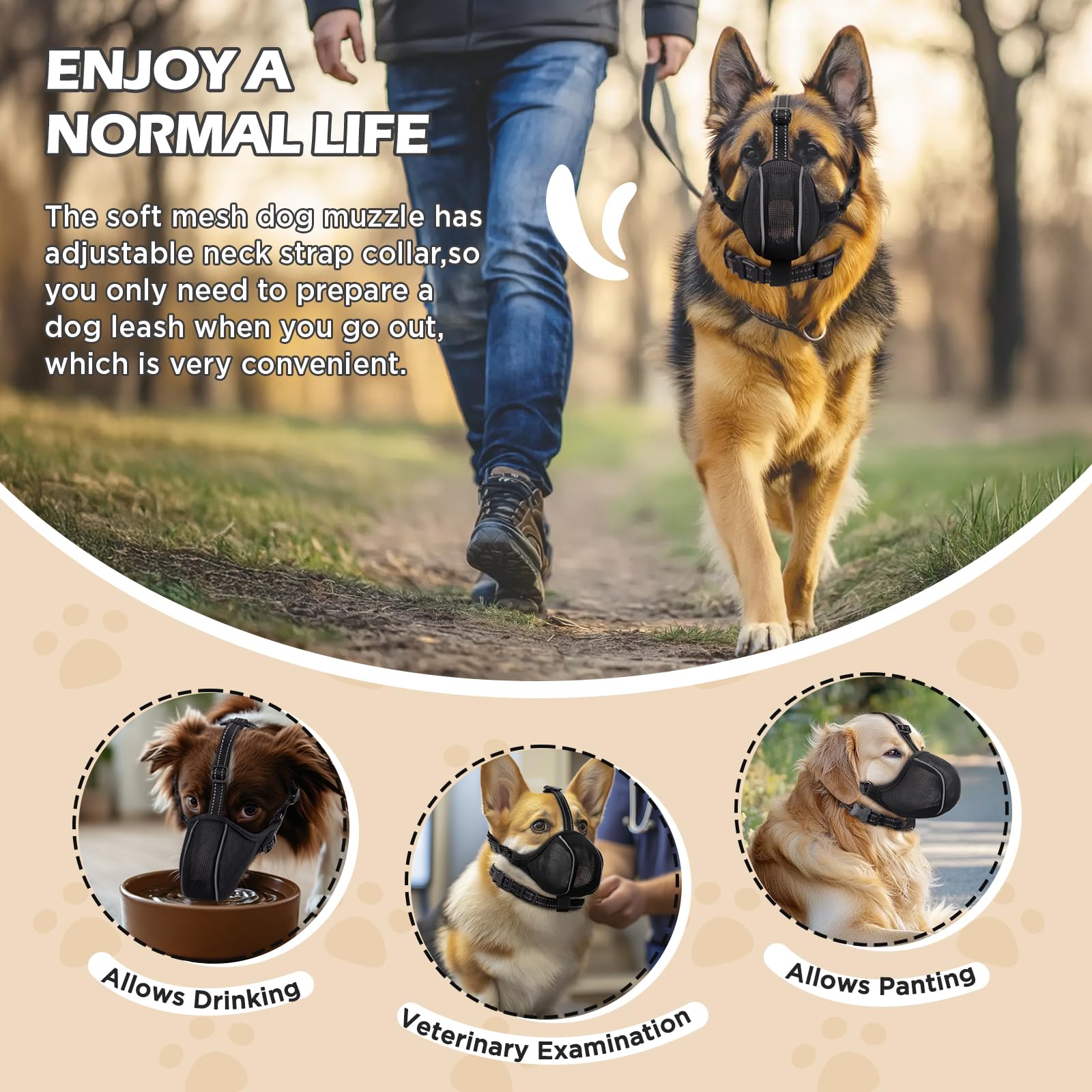 BONTHEE anti-scavenging muzzle blocks garbage during strolls.