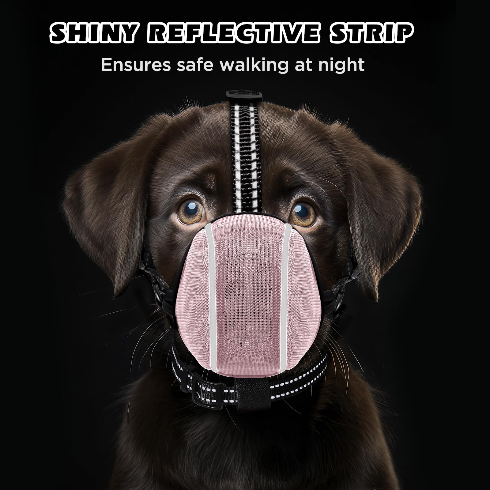 BONTHEE dog muzzle lightweight-nylon pink close-up shows breathable pores and comfort
