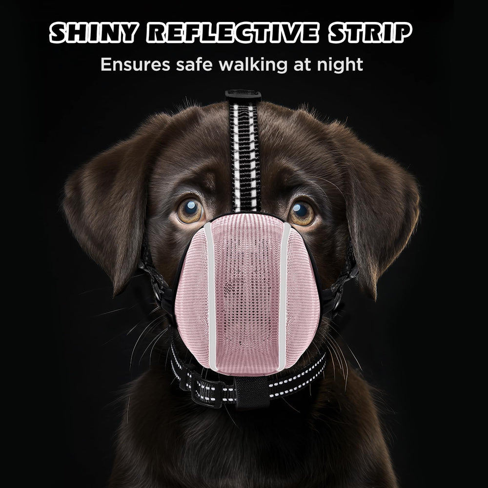 BONTHEE dog muzzle lightweight-nylon pink close-up shows breathable pores and comfort