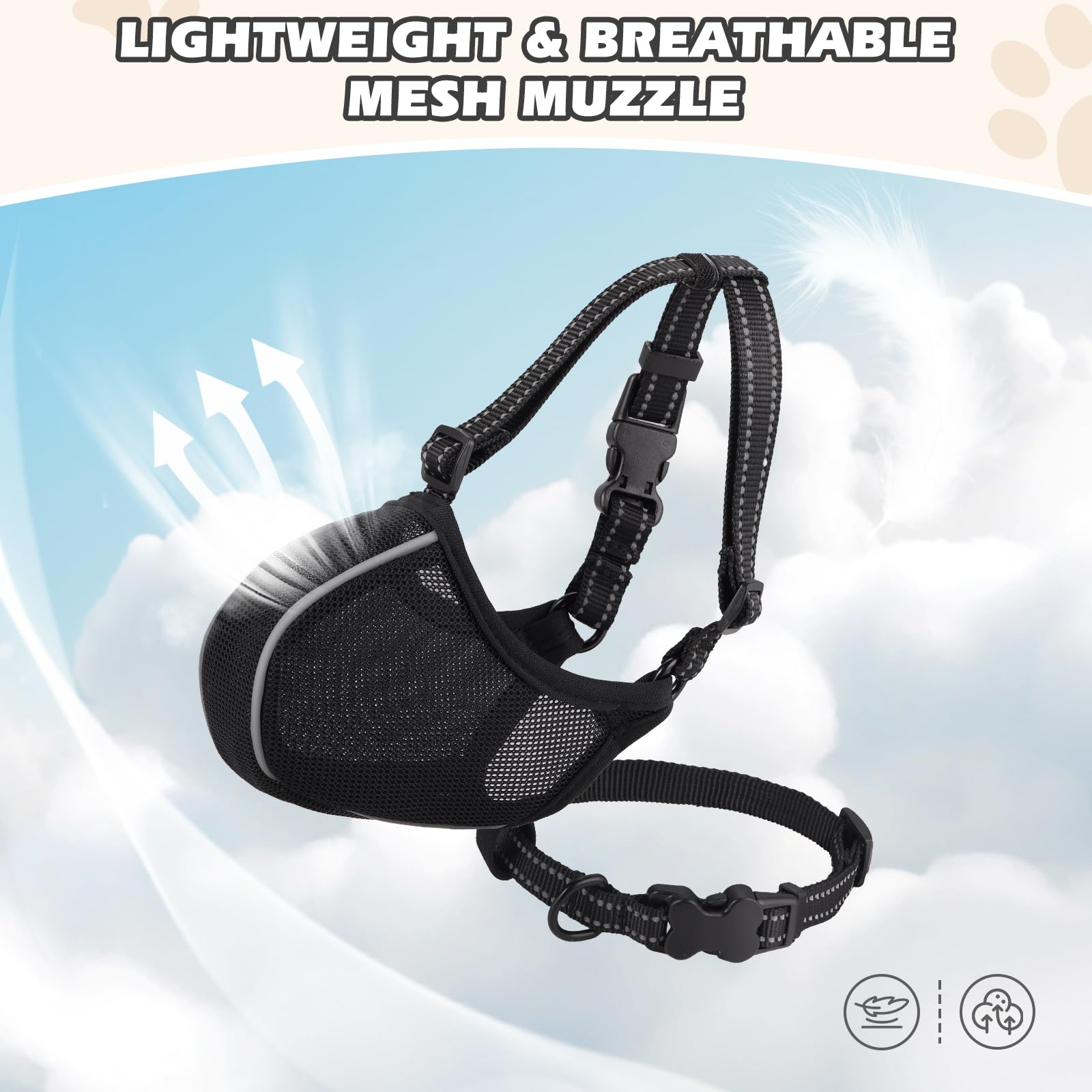 BONTHEE muzzle with reflective edges improves safety on night walks.