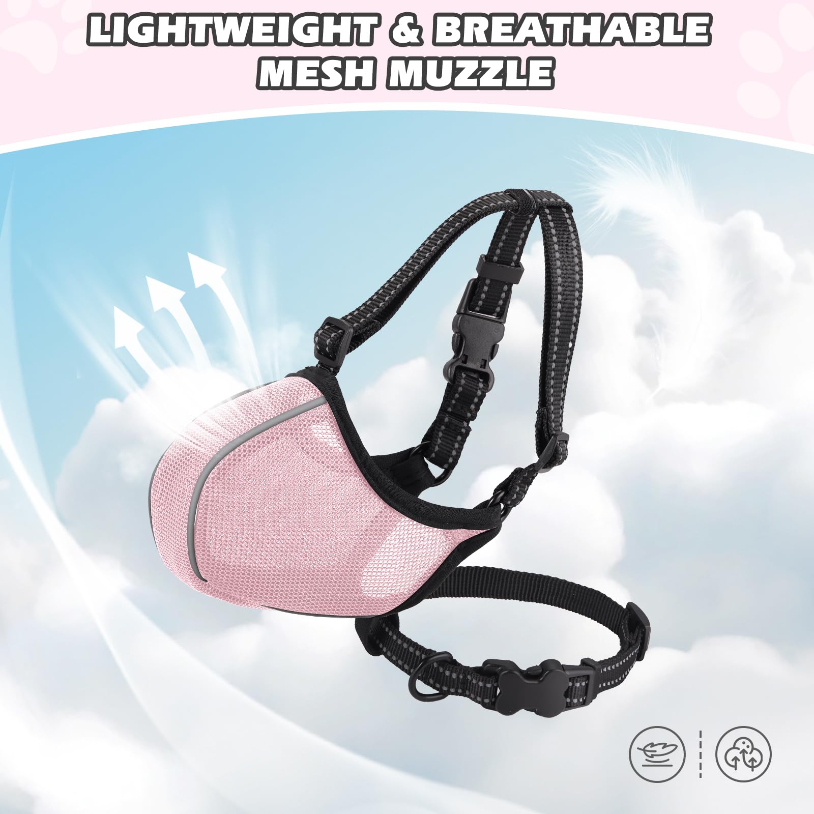 BONTHEE dog muzzle reflective-edges pink night-walk feature improves visibility and safety