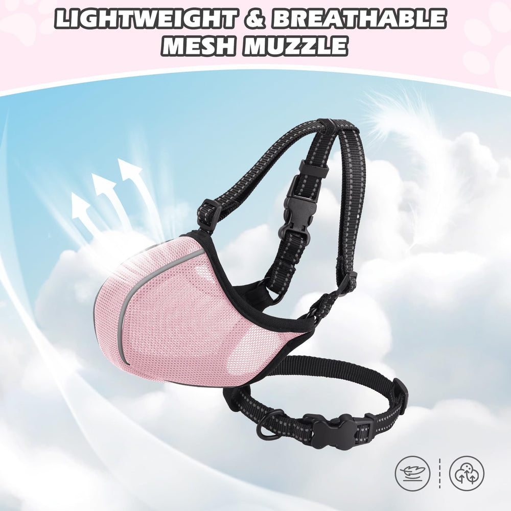 BONTHEE dog muzzle reflective-edges pink night-walk feature improves visibility and safety