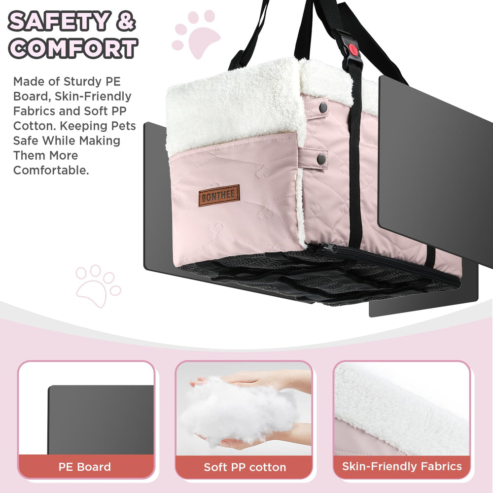 BONTHEE dog seat with safety strap and tether keeps pets secure during travels
