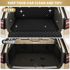 BONTHEE nonslip back trunk mat prevents sliding for secure dog travel.