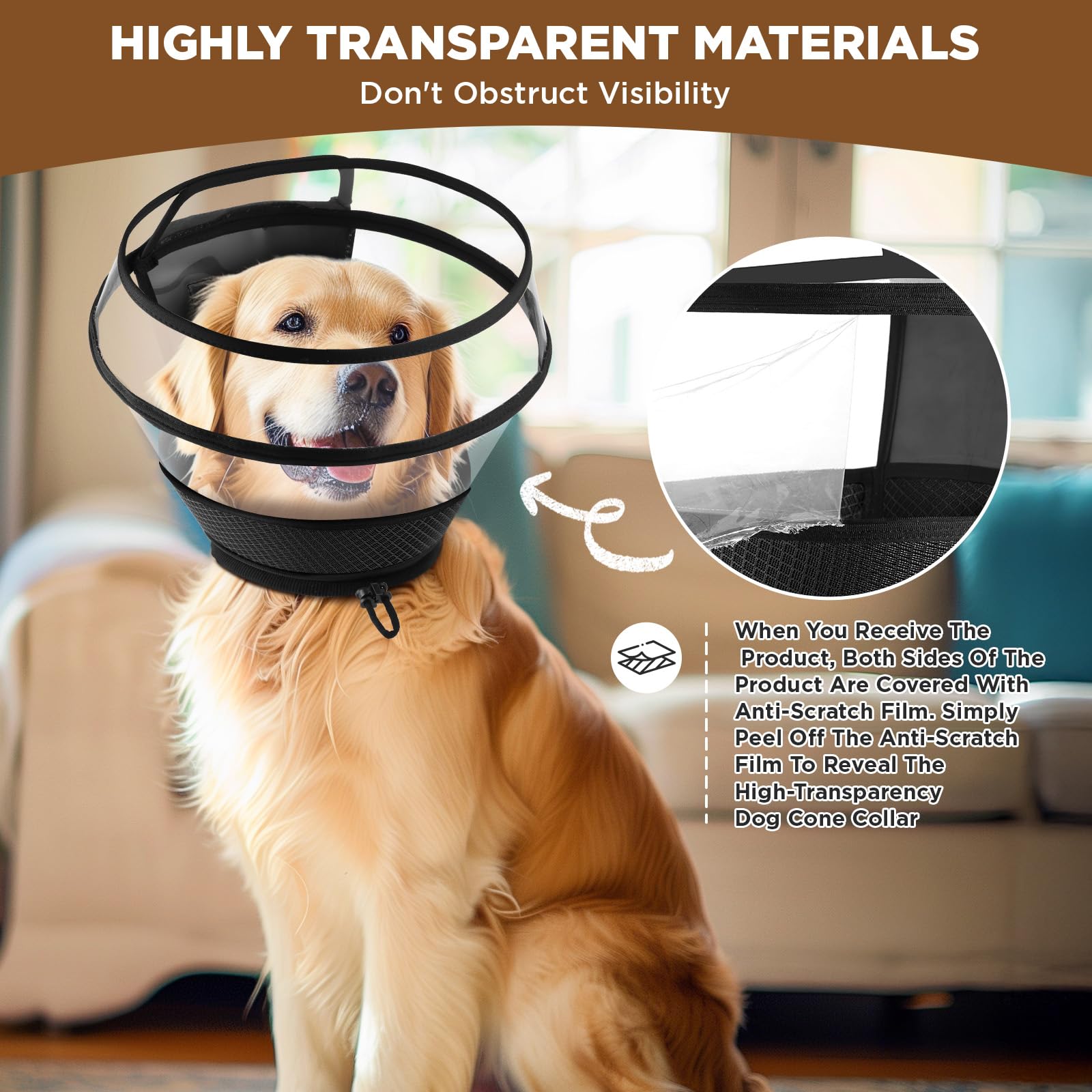 BONTHEE adjustable-fit dog cone with drawstring and Velcro prevents slipping