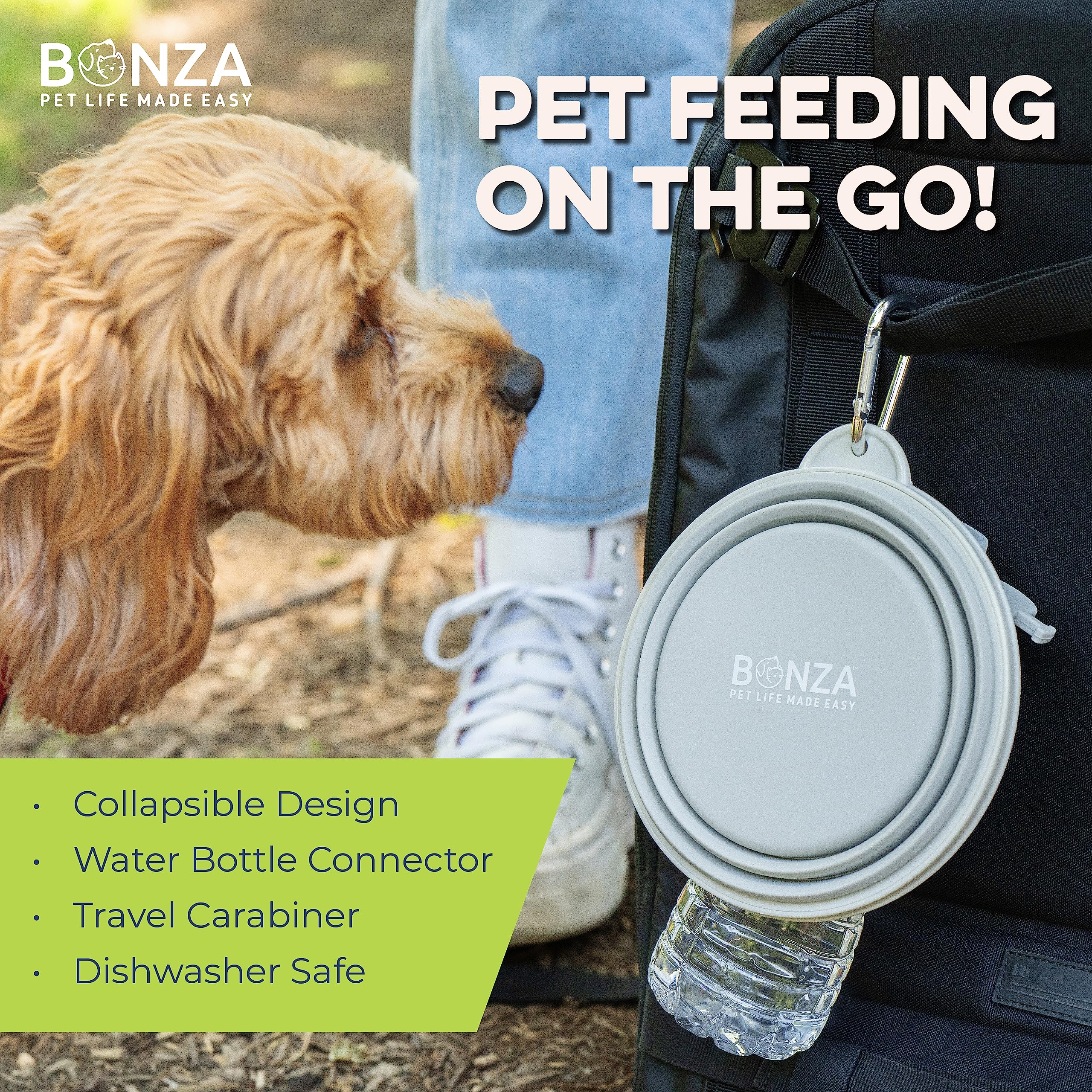 Bonza collapsible dog bowl folded flat for easy storage during trips