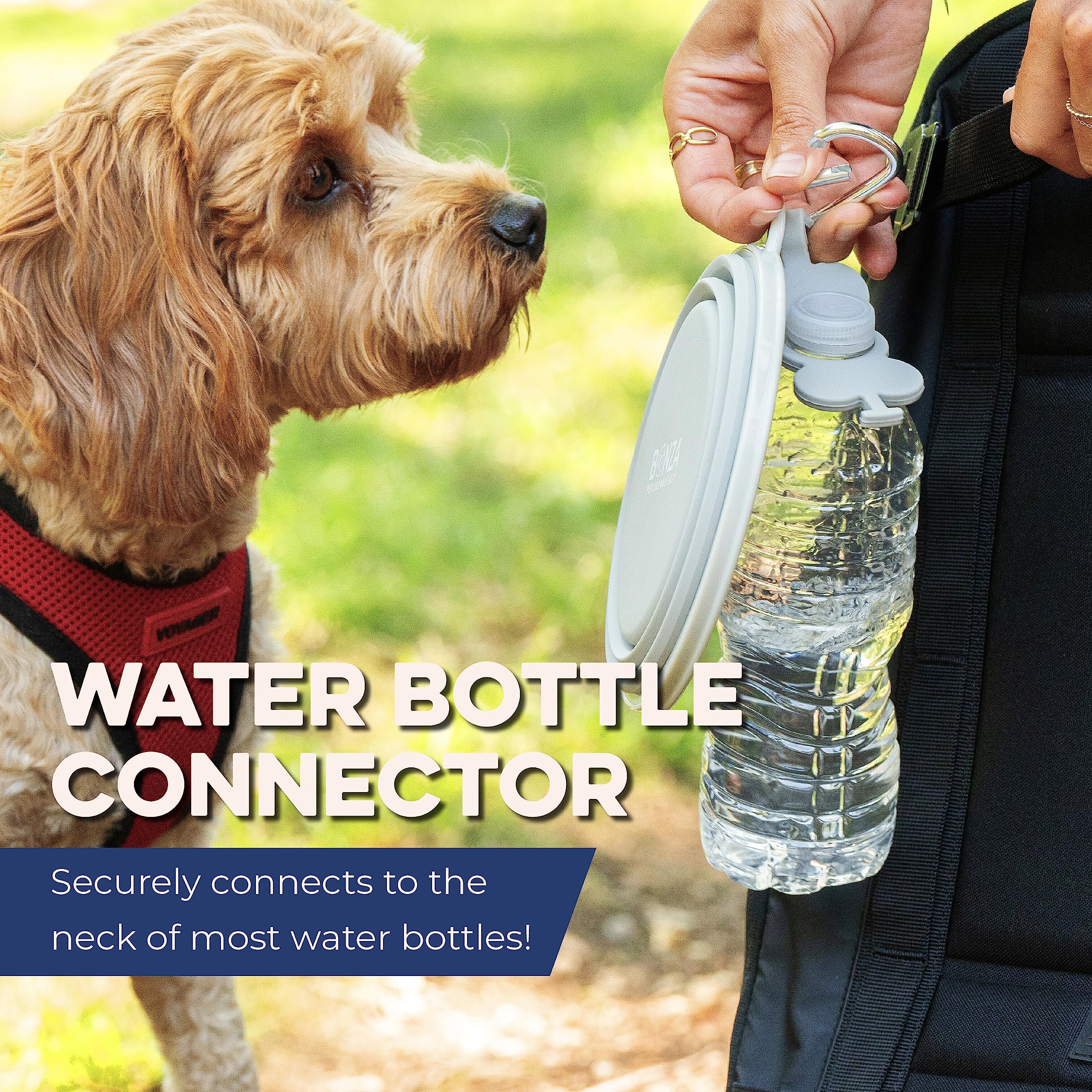 Bonza navy bowl in use for quick hydration on hikes