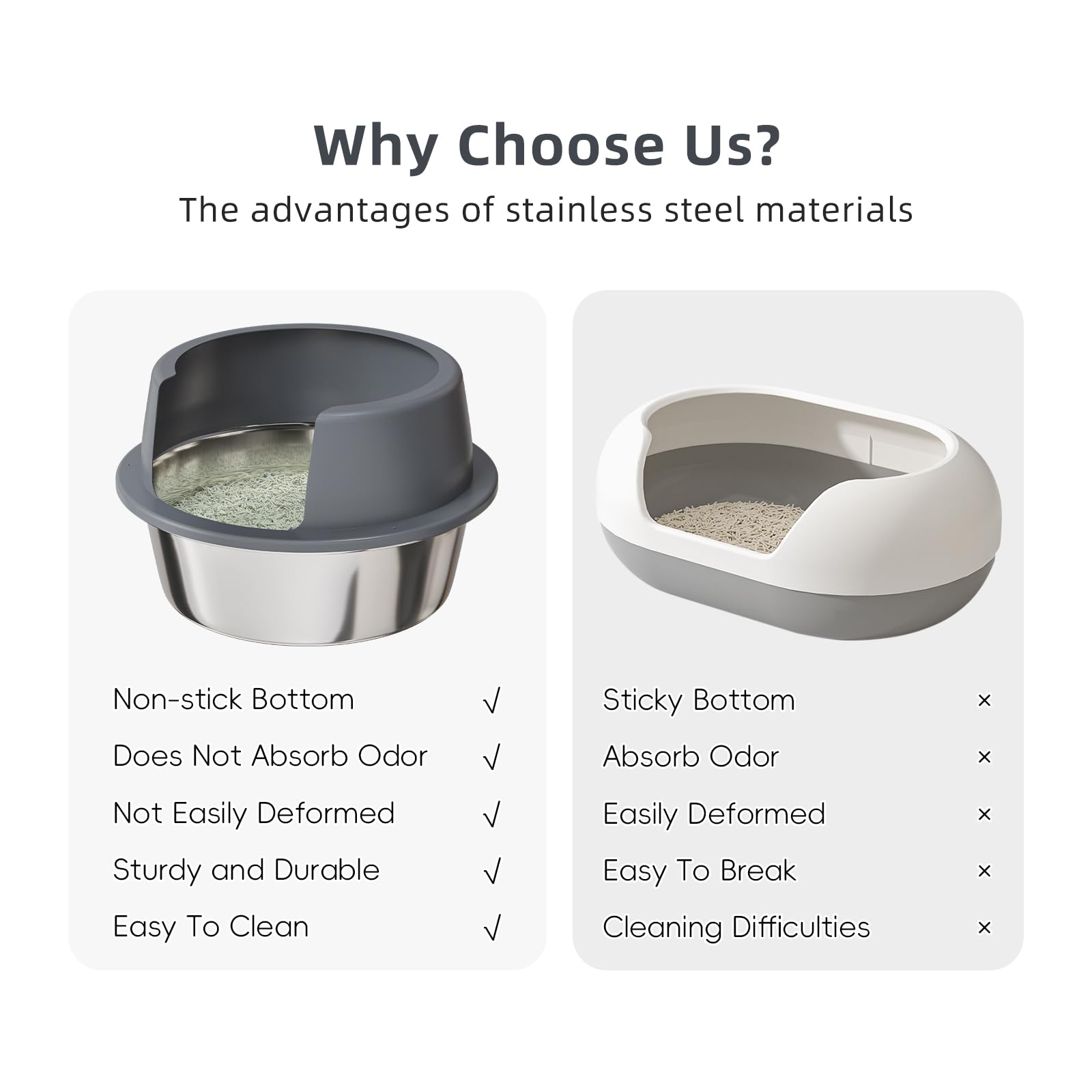 Booche nonstick stainless steel surface cleans quickly and resists odors.