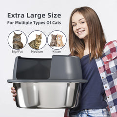 Booche round stainless steel litter box interior view highlights easy-to-clean surface.