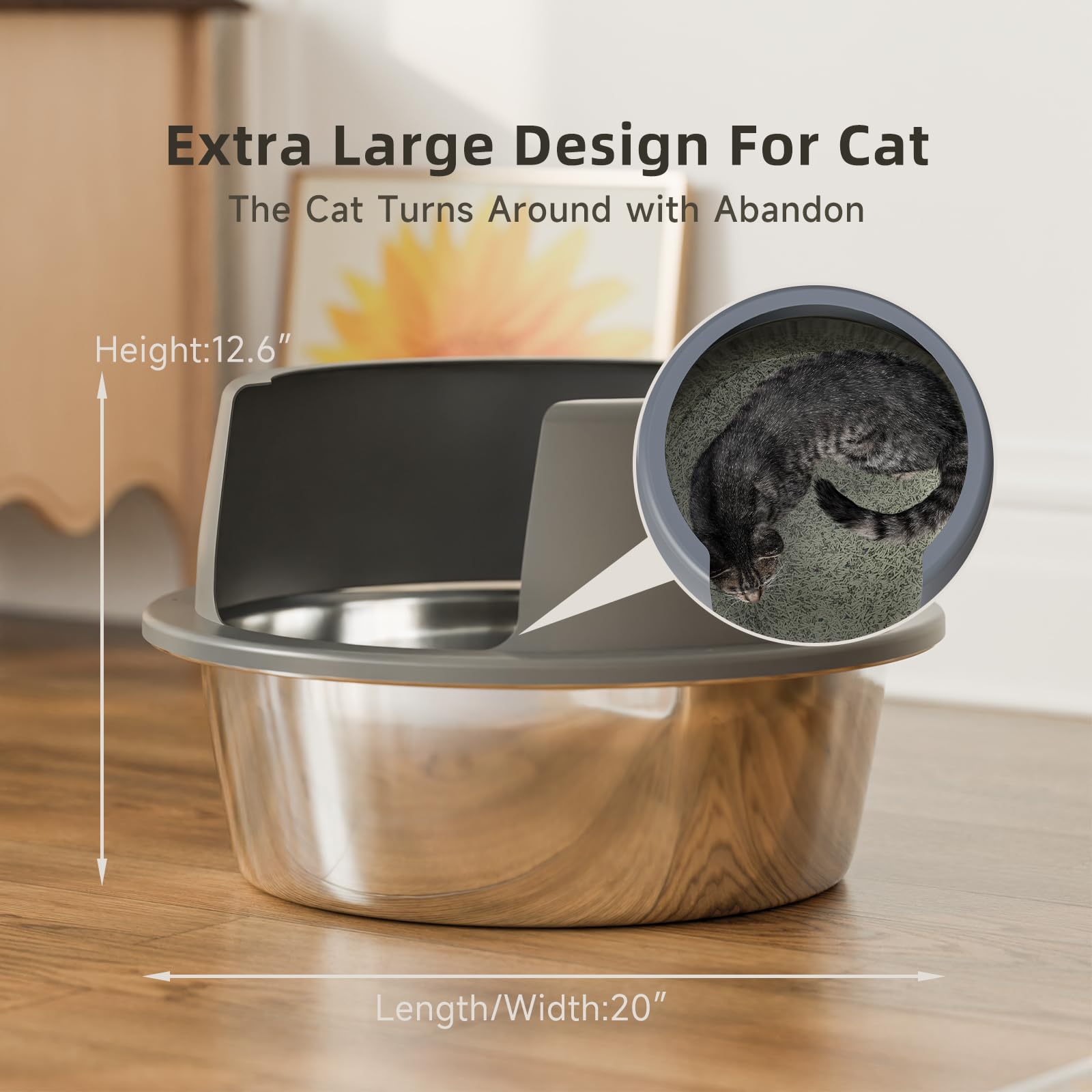 Booche litter box with lid angled side view emphasizes privacy and splash prevention.