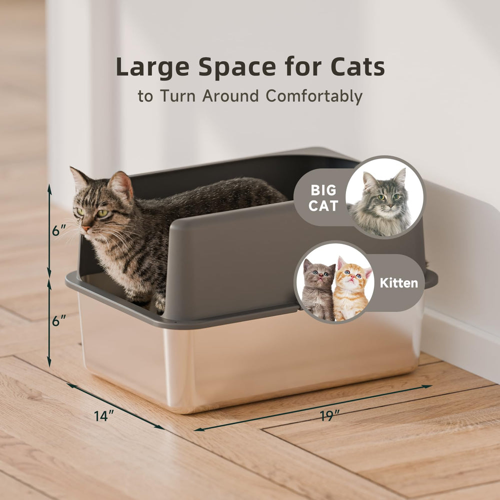 Booche stainless steel litter box bottom with anti-slip pads keeps box in place