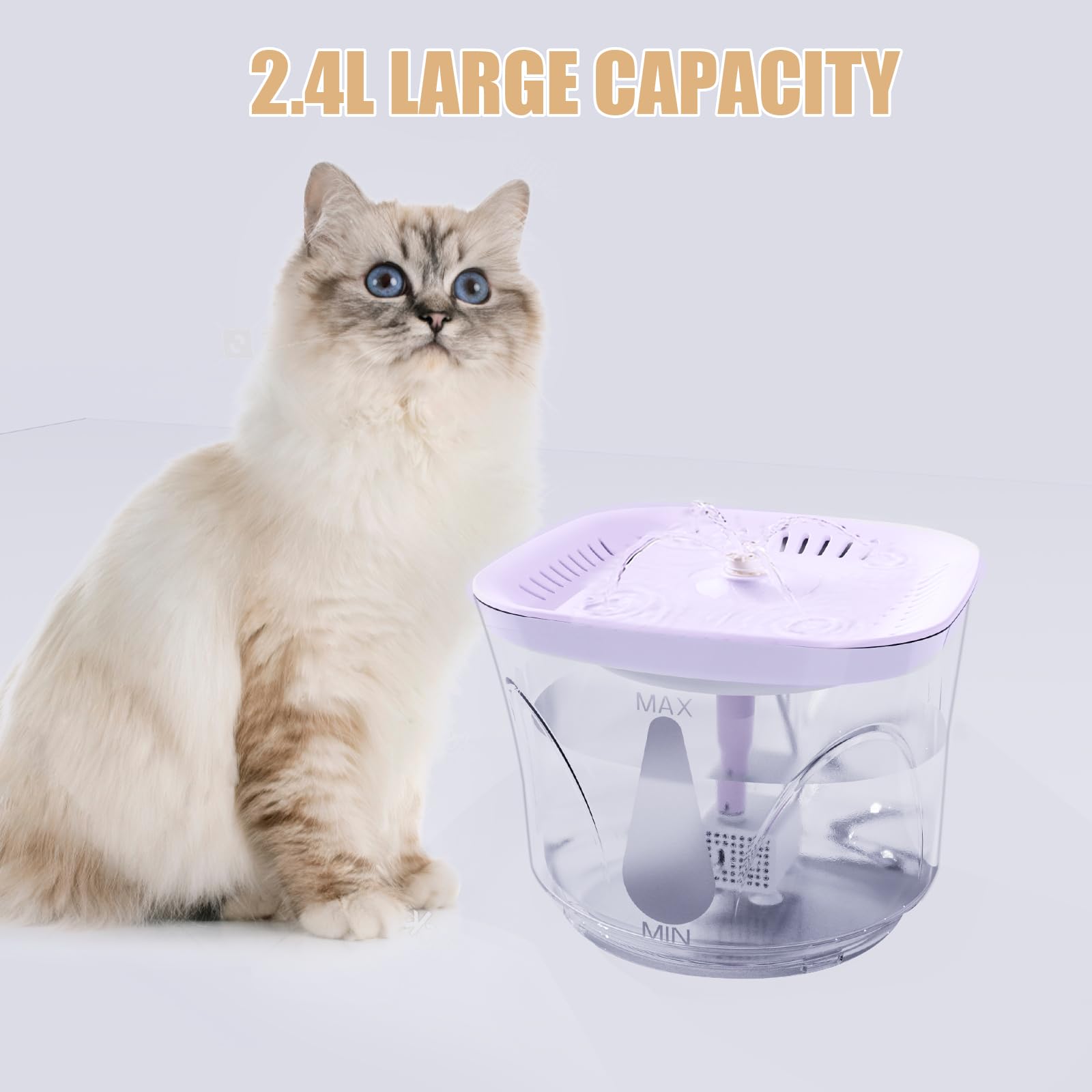 BOODIDI cat water fountain pump close-up conveys ultra-quiet operation and long life.