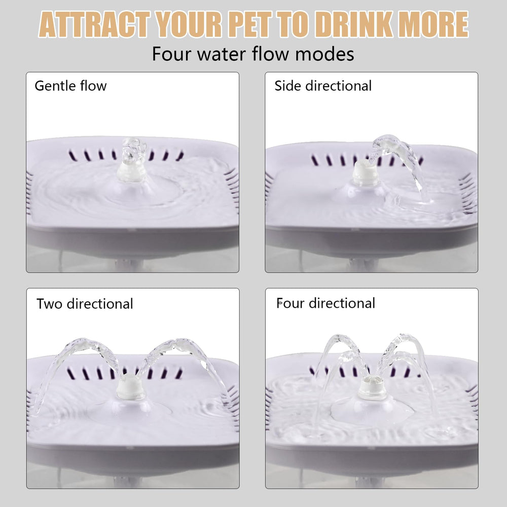 BOODIDI cat water fountain top view highlights clear design and easy monitoring of water level.