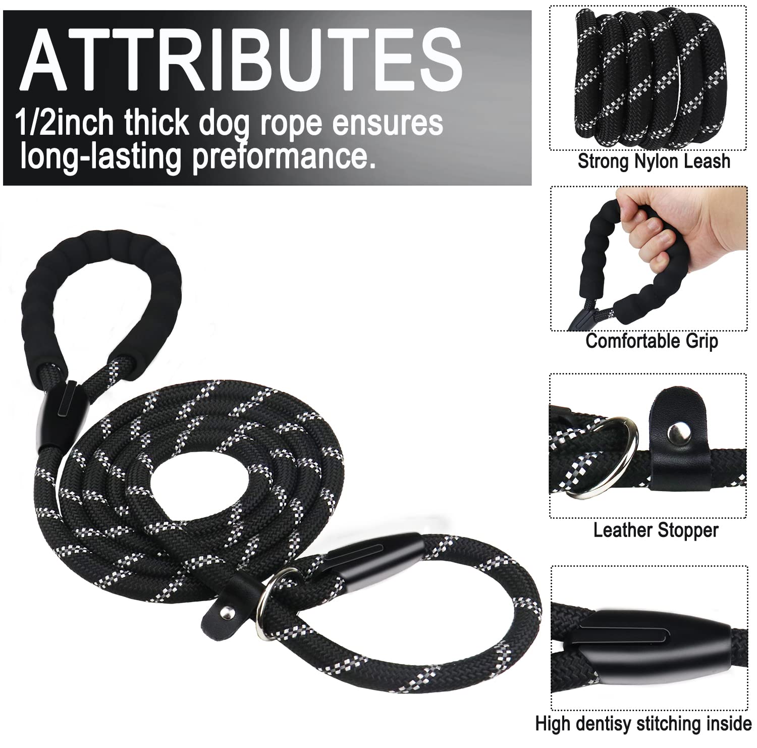 BOOEUDI dog leash padded-foam-handle provides comfortable grip during strong pulls.