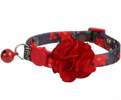 BoomBone Christmas cat collar with red flower and bell for festive wear.