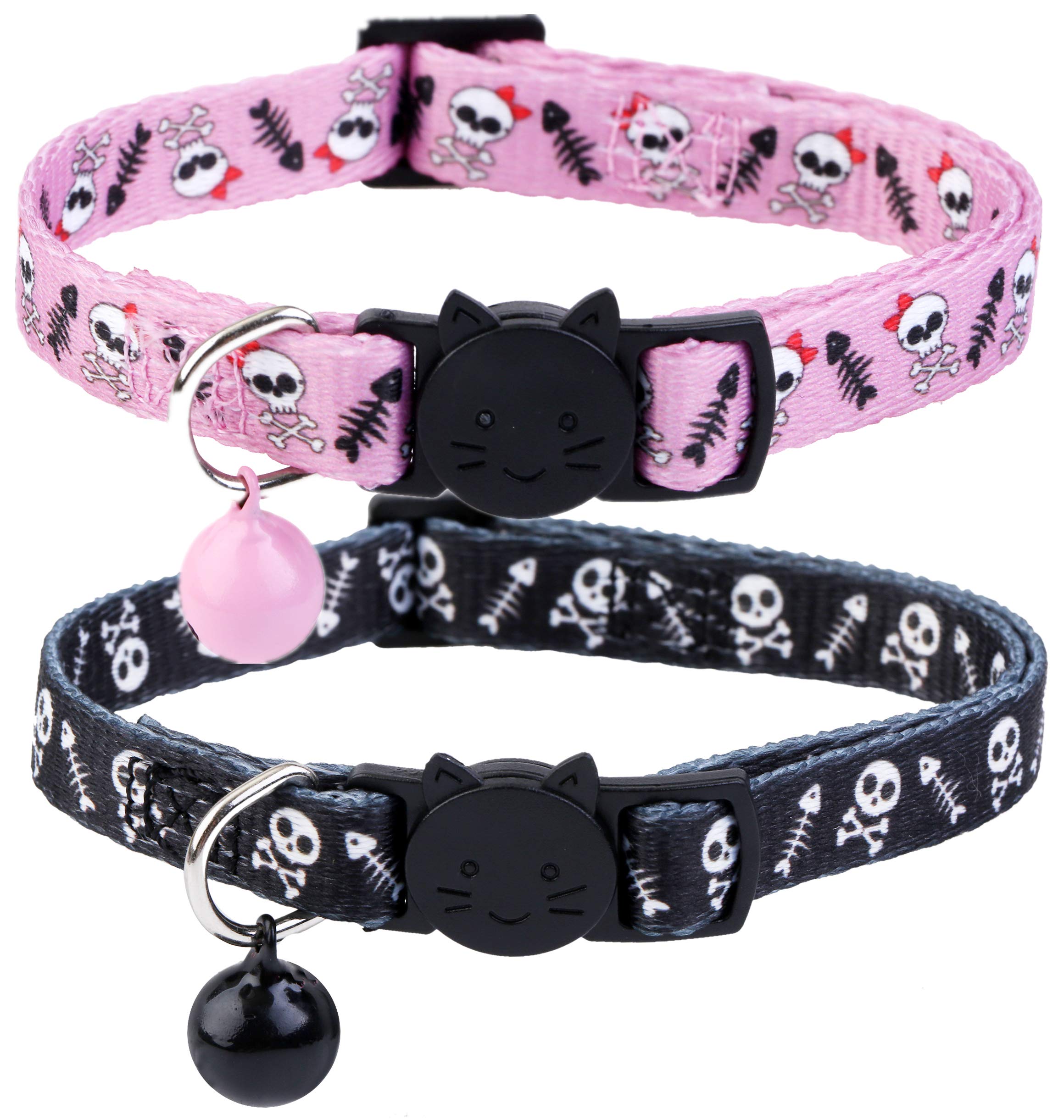 BoomBone skull cat collar with bell adjustable 7-11 inches for cats