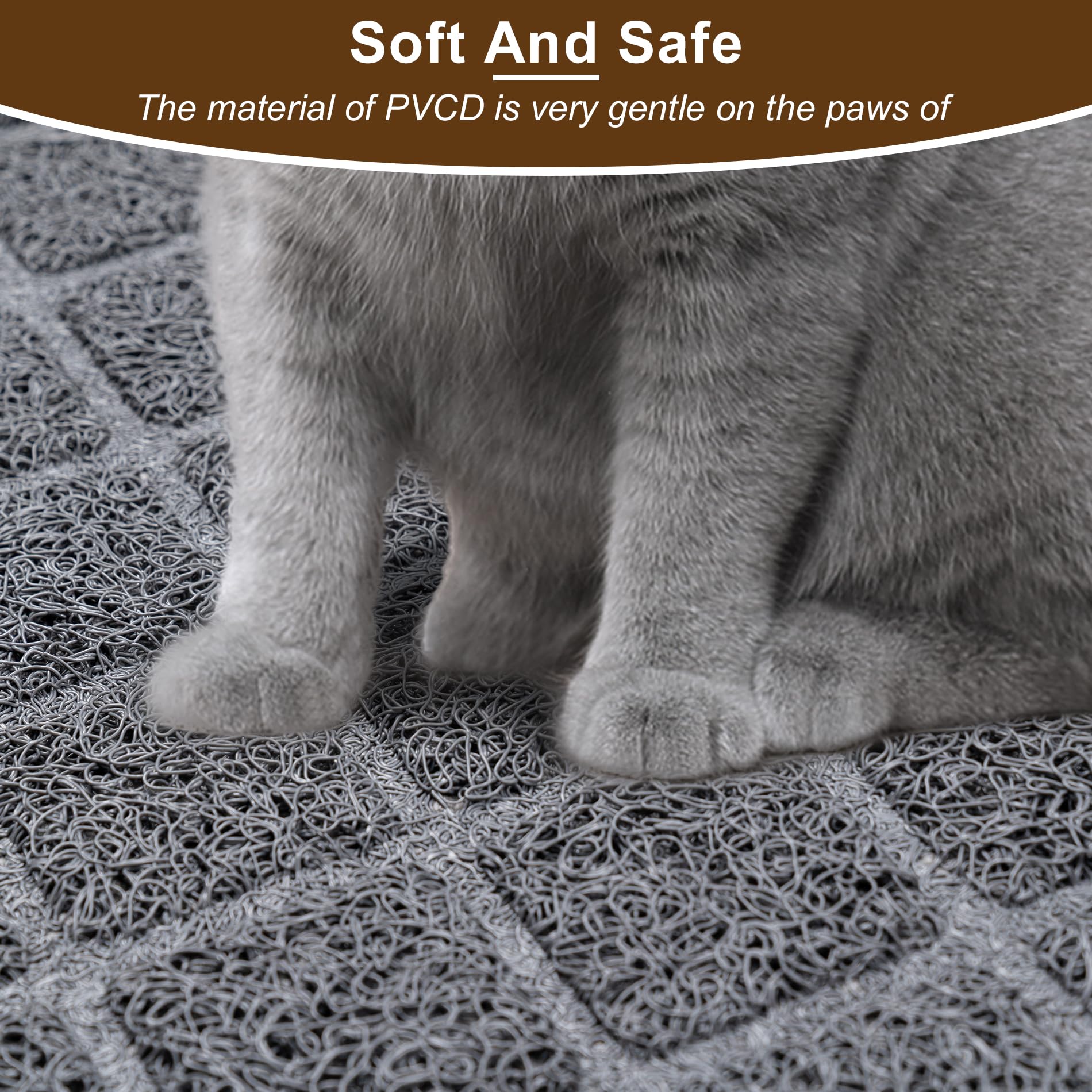 BOOMIBOO cat litter mat non-slip base emphasizes stability during paws and spills.