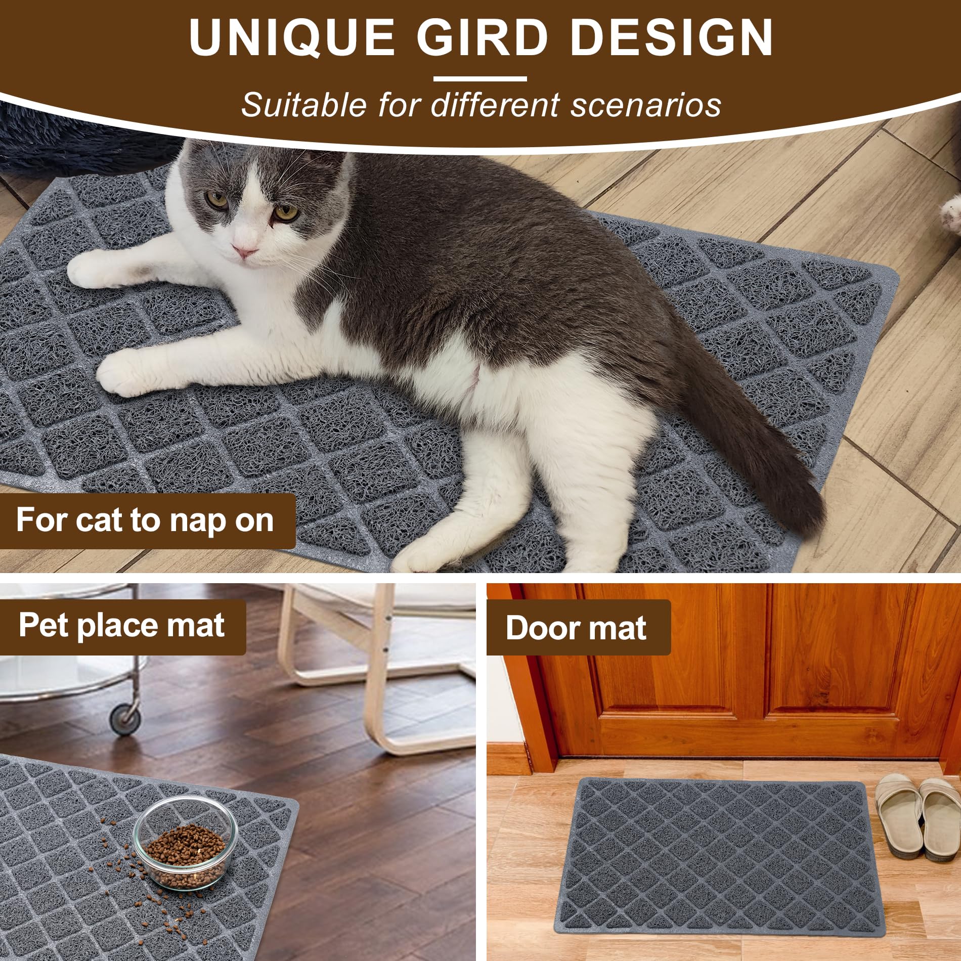 BOOMIBOO cat litter mat size 23x14 inches image shows generous coverage.