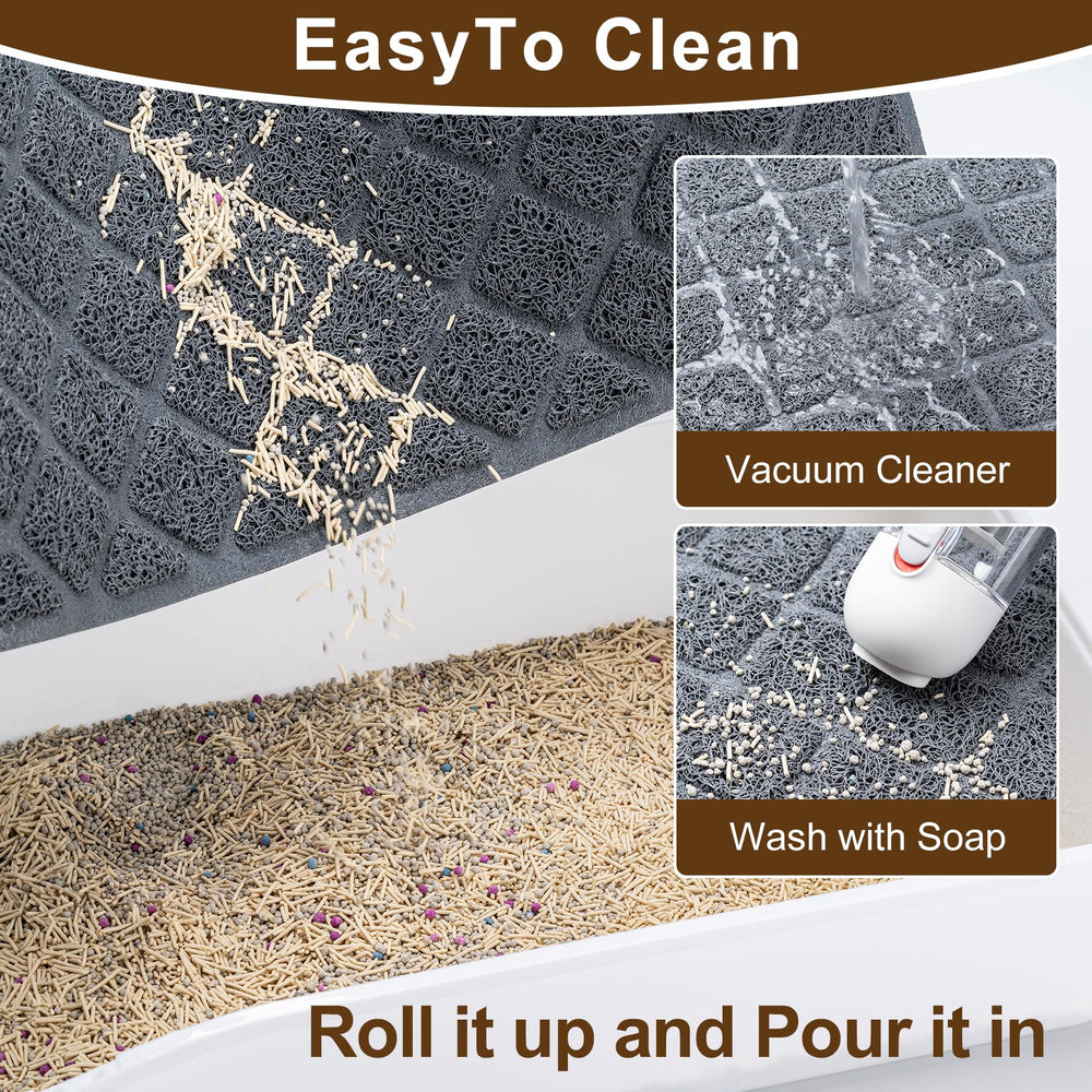 BOOMIBOO cat litter mat waterproof pad image confirms urine resistance for clean floors.