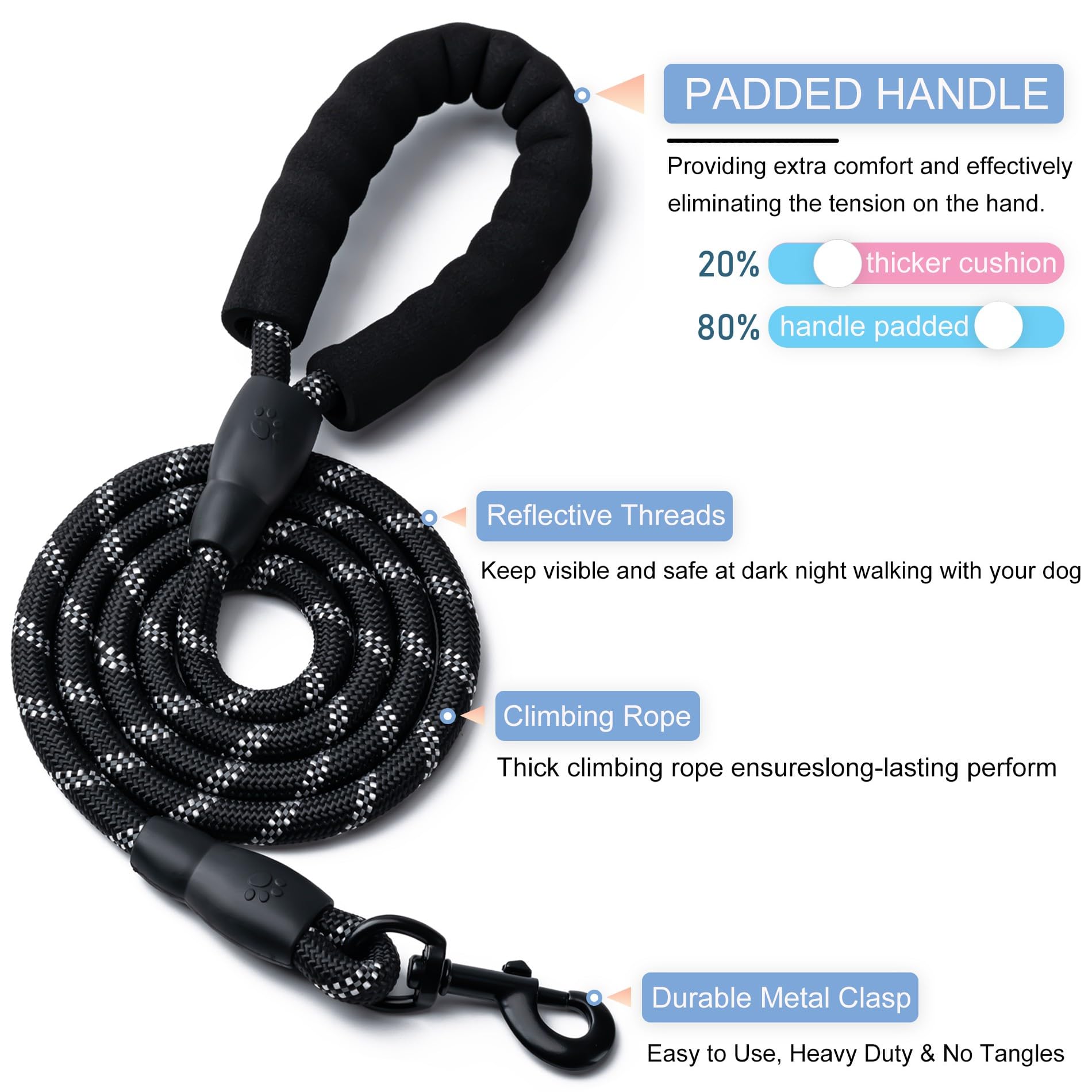 BOOMIBOO 4ft leash ideal for quick control on city strolls.
