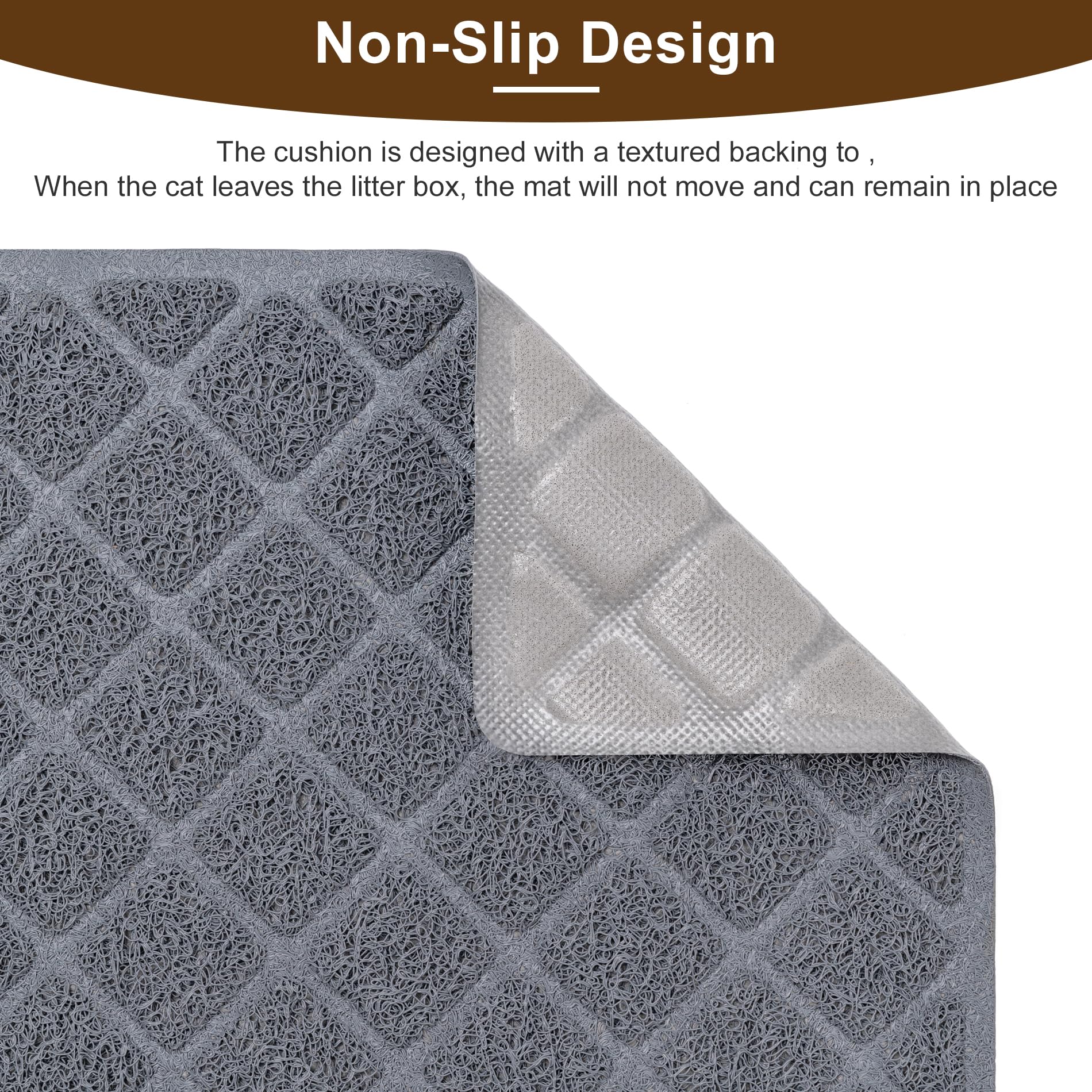 BOOMIBOO litter mat under box demonstrates fit on standard setups and easy cleanup.