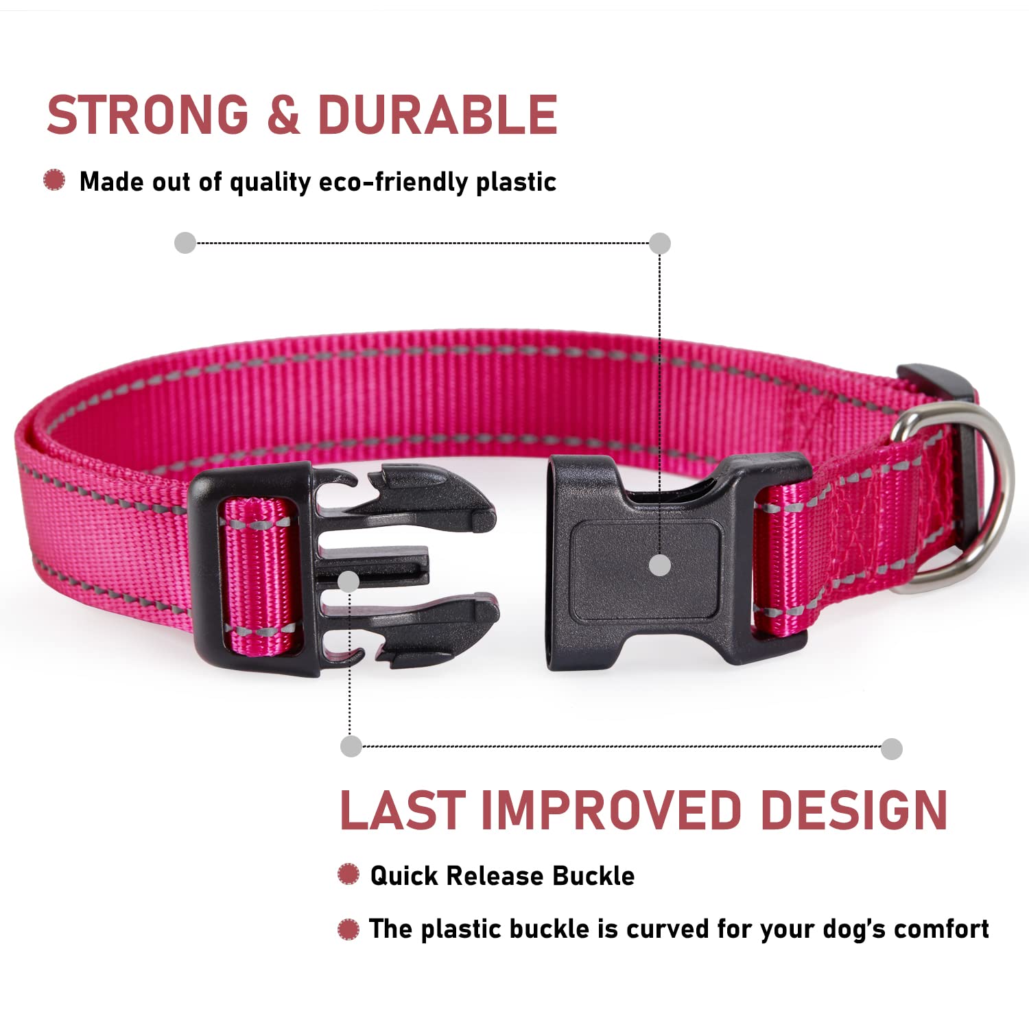 BOOMIBOO nylon webbing collar demonstrates durability and smooth feel during daily wear.